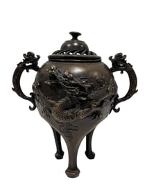 Bronze Japanese Dragon Tripod Censer