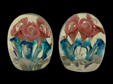 Pair of Hand Blown St. Clair Paperweight Bookends
