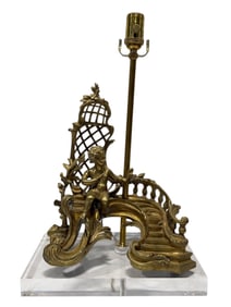 19th C. French Gilt Bronze Cherub Fragment Lamp w/ Acrylic Base