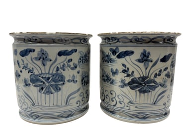 Pair of 19th C. Chinese Lily Pad & Mandarin Duck Planters
