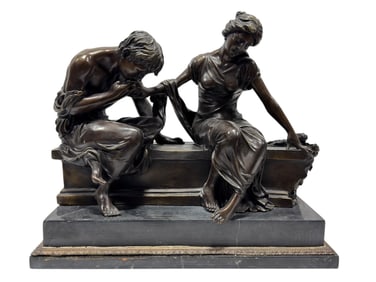 Bronze "Lovers on Bench" Sculpture After Claude Michel Clodion