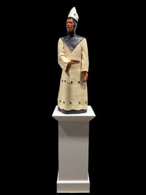 Signed Tim Taunton Terracotta Archbishop Sculpture on Wood Pedestal