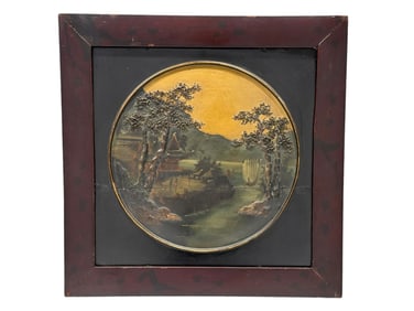 19th C. Painted & Carved Chinese Relief Plaque