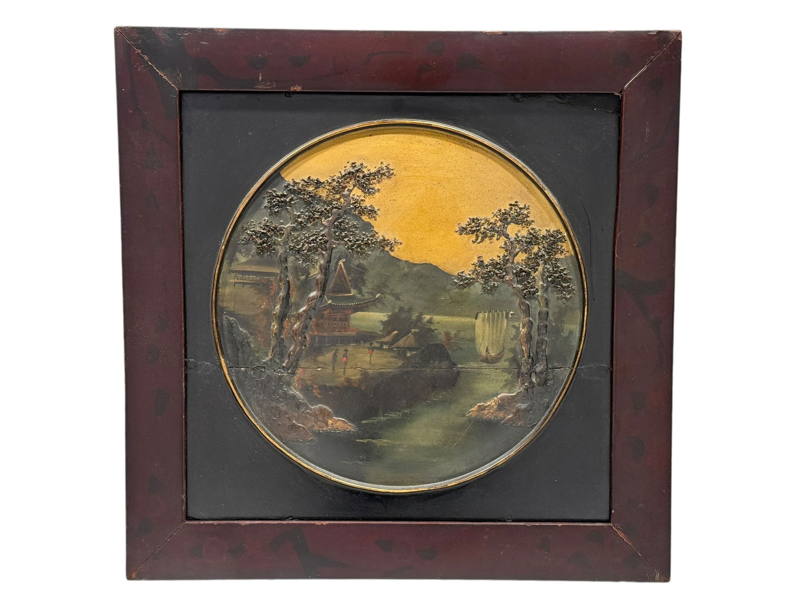 19th C. Painted & Carved Chinese Relief Plaque (1 of 9)