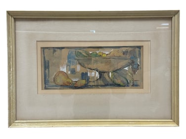 Signed Watercolor "Fruit in Basket" Still Life Painting