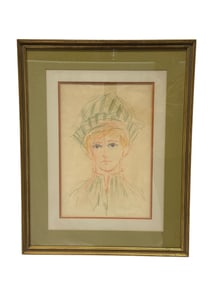 Signed Jarvin Parks Portrait of Boy Drawing