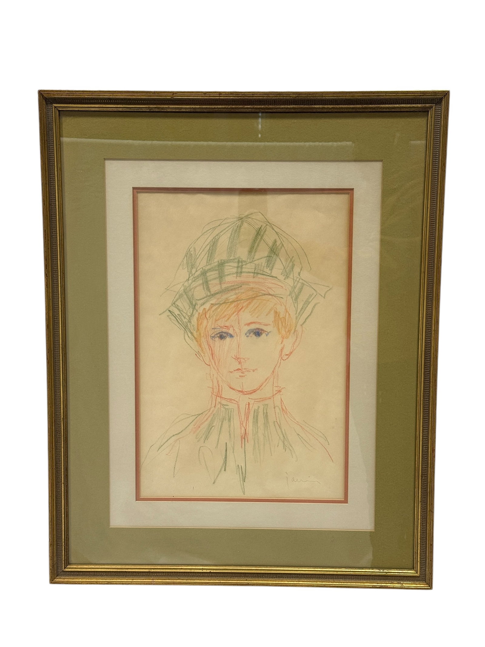 Signed Jarvin Parks Portrait of Boy Drawing: Signed Jarvin Parks Portrait of Boy Drawing. Jarvin Parks (Atlanta, 1931-1967). Signed in the bottom right corner. Sight measures 17.5" x 11.75". Frame measures 27.75" x 22". Frame has some scuffs.
