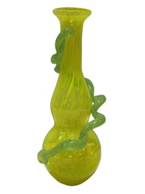 MCM Murano Yellow & Green Vine Art Glass Vase
