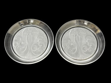 Pair of Lalique France Crystal "Angel" Plates