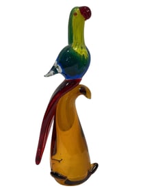 Fifth Avenue Crystal Blown Art Glass Parrot Statuette