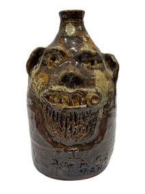 Signed Marie Roger "Jesus Saves" Pottery Face Jug