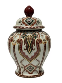 Decorative Porcelain Lidded Jar w/ Polychrome Scrollwork