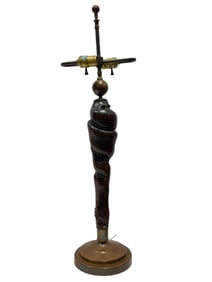 Early 20th C. Carved Wooden Table Lamp w/ Twisted Form