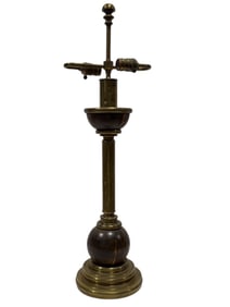 Early 20th C. Serreed Brass & Wood Table Lamp