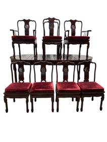 20th C. Chinese Export Hongmu Dining Table w/ 8 Chairs