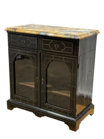 19th Century French Ebonized Marble Top Credenza w/ Key