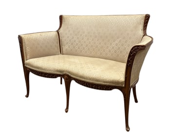 Early 20th C. French Art Nouveau Margelle Style Carved Walnut Settee