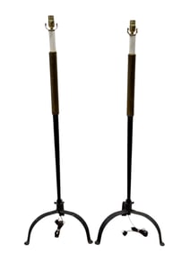 Pair of MCM Brass & Metal Tripod Floor Lamps, c. 1950s
