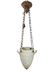 Late 19th C. French Opaline Glass & Brass Figural Hanging Lantern