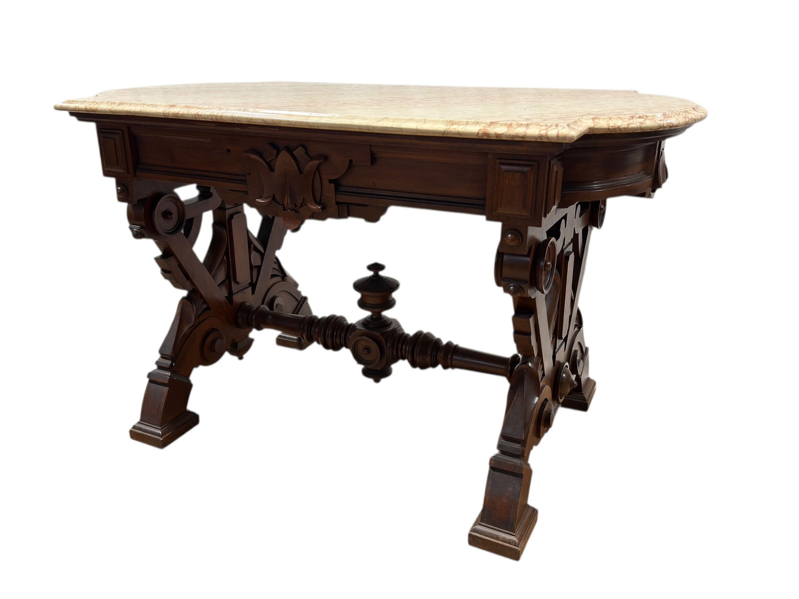 19th C. Victorian Renaissance Revival Carved Walnut Marble-Top Desk (1 of 11)