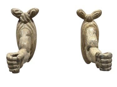 Pair of Early 20th C. Carved Wood Arm Candle Holders