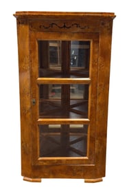Burr Veneered Corner Display Cabinet w/ Mirror Back