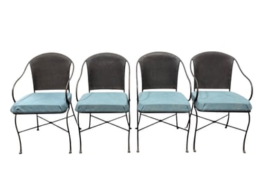 (4) Industrial Iron Armchairs w/ Upholstered Seats