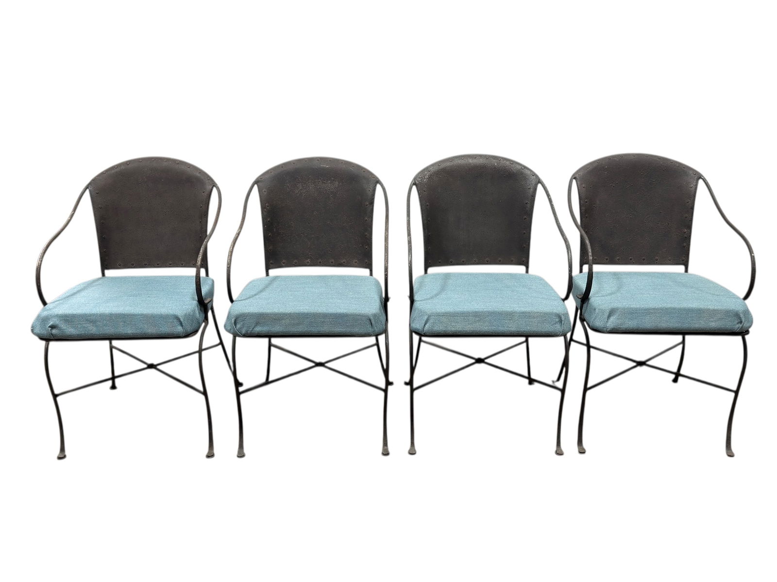 (4) Industrial Iron Armchairs w/ Upholstered Seats (1 of 5)