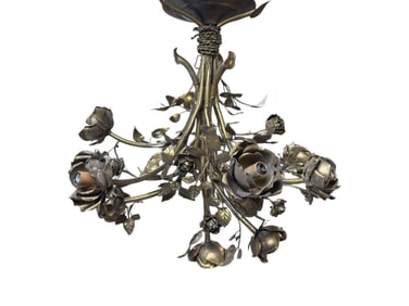20th C. French Gilt Bronze & Copper Floral Chandelier