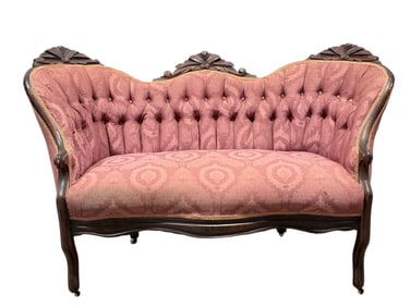 Antique Victorian Tufted Upholstered Settee