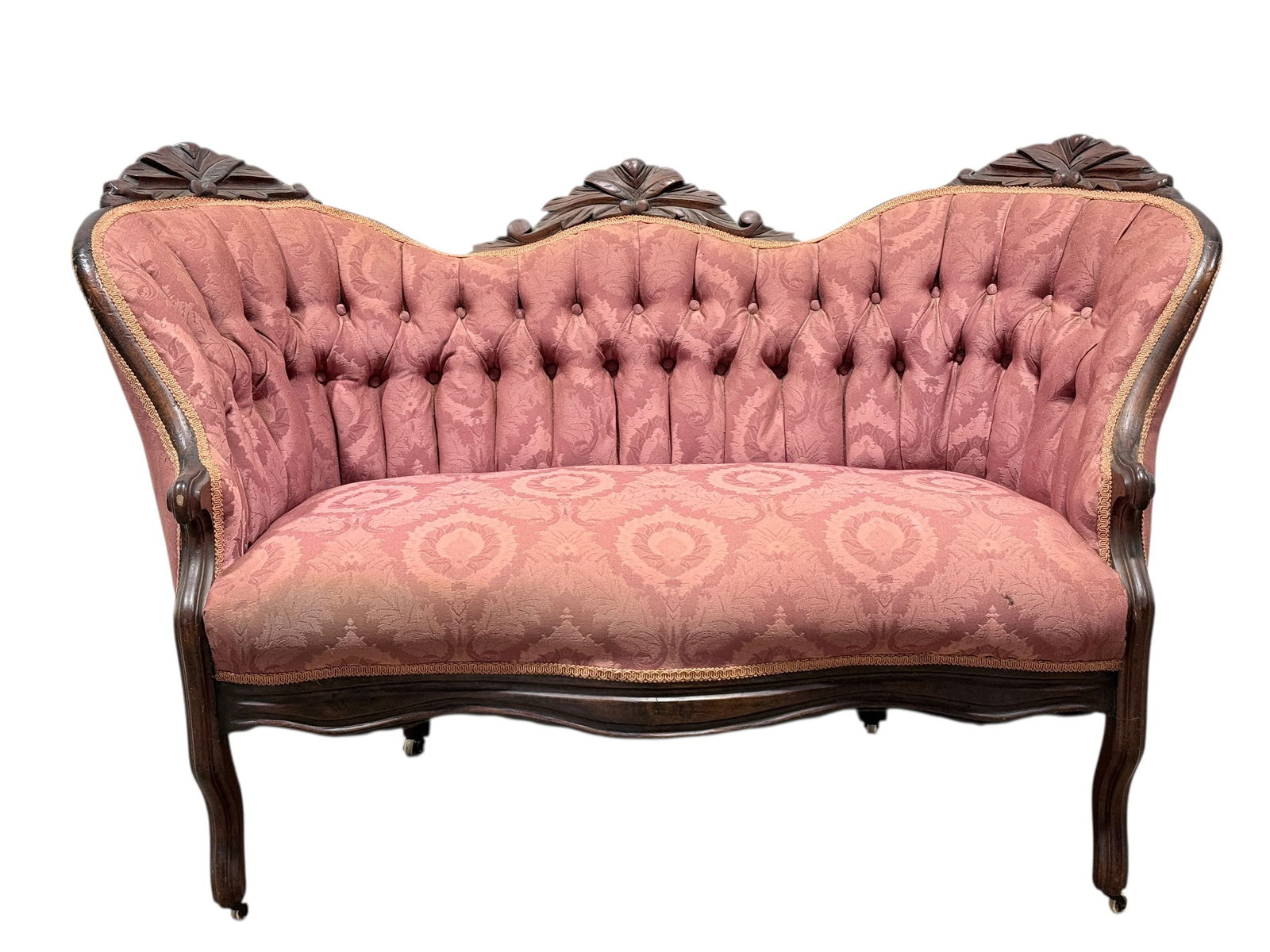 Antique Victorian Tufted Upholstered Settee (1 of 12)
