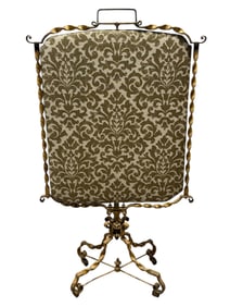 c. 1900 French Gilt Iron & Fabric Panel Firescreen