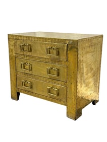 Mid C. Hollywood Regency Campaign-Style Brass-Clad Chest Attr. To Sarreid