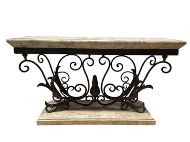 Contemporary Faux Marble Console Table w/ Iron Base