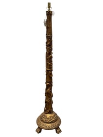 20th C. Italian Carved Giltwood Floor Lamp w/ Paw Feet