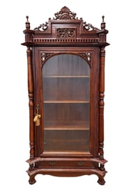 Late 20th C. Modern Traditional Style Carved Wood Display Cabinet