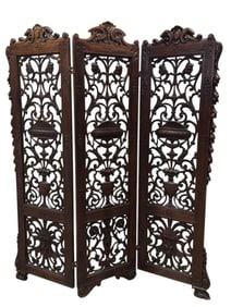 19th C. Italian Carved Walnut Folding Screen