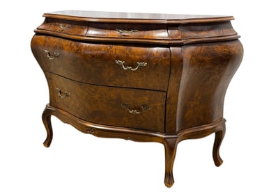 Mid 20th C. Italian Burlwood Bombe Chest of Drawers