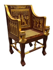 Mid 20th C. Monumental Egyptian Revival Wood & Composite Throne Chair