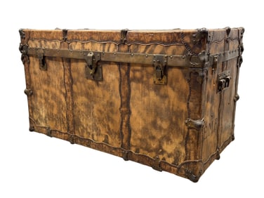 Late 19th C. American Leather Clad Travel Trunk