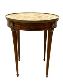 Late 19th C. French Bois Satiné Bouillotte Table w/ Breccia Marble Top
