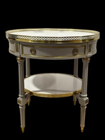 20th C. French Style Painted Bouillotte Table w/ Marble Top