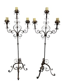 Pair of 19th C. French Wrought Iron Château Floor Candelabras