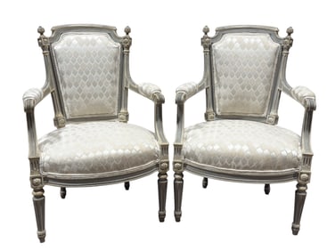 Pair of 19th C. French Louis XVI Painted Armchairs