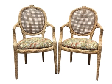 Pair of Early–Mid 20th C. Italian Faux Bois Armchairs