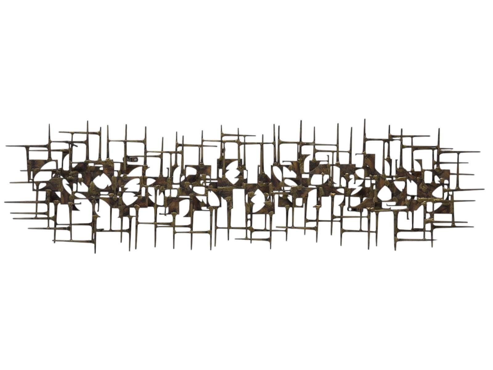 Signed Marc Weinstein '77 MCM Brutalist Welded Metal Wall Sculpture: Striking Mid-Century Modern Brutalist wall sculpture by Marc Weinstein, dated 1977 and double signed within the composition. Executed in welded metal with an intricate, architectural grid of intersect