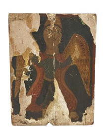 18th Century Hand-Painted Religious Icon on Wood Panel