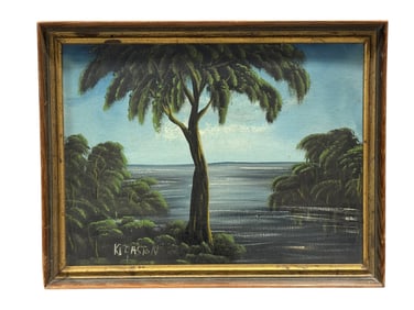 Signed Kichston "Florida Highwaymen Style" Oil Painting of Palms