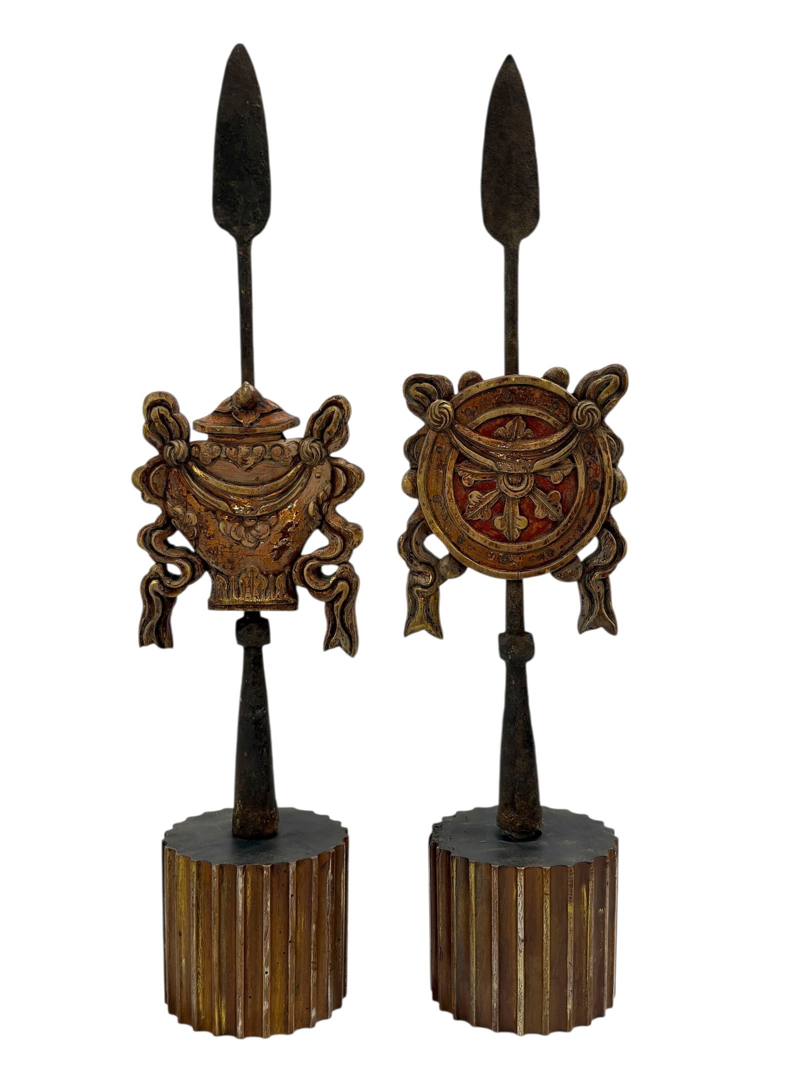 Pair of 19th C. Italian Trophy Spears w/ Carved Wood Crests (1 of 9)