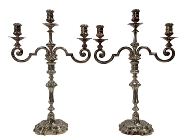 Pair of English Silverplate 3 Light Candelabras